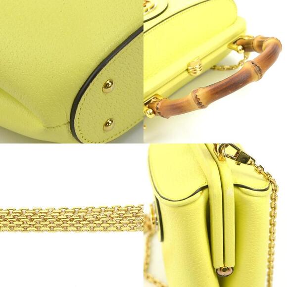 GUCCI Yellow Leather Bamboo Shoulder Bag - Picture 3 of 5